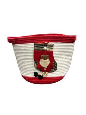 Christmas-Themed Cotton Rope Basket With Santa Design - Storage & Organization